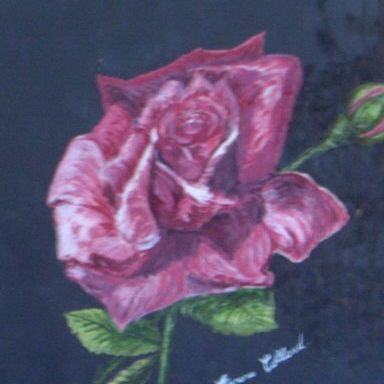 La rose - Peinture à l’huile sur papier sous verre - Aurore Collard